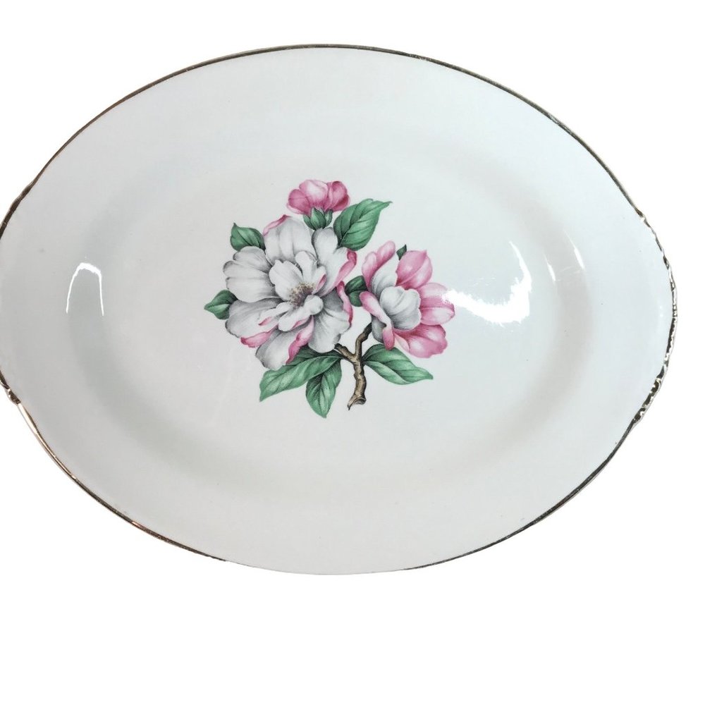 Magnolia by Cunningham & Picket  11" Oval Serving Platter Vintage 22 K Gold Hand
